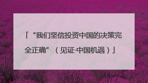 “我们坚信投资中国的决策完全正确”（见证·中国机遇）