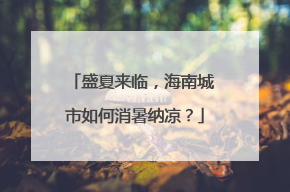 盛夏来临，海南城市如何消暑纳凉？